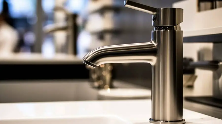 a modern satin-finish single handle bathroom faucet