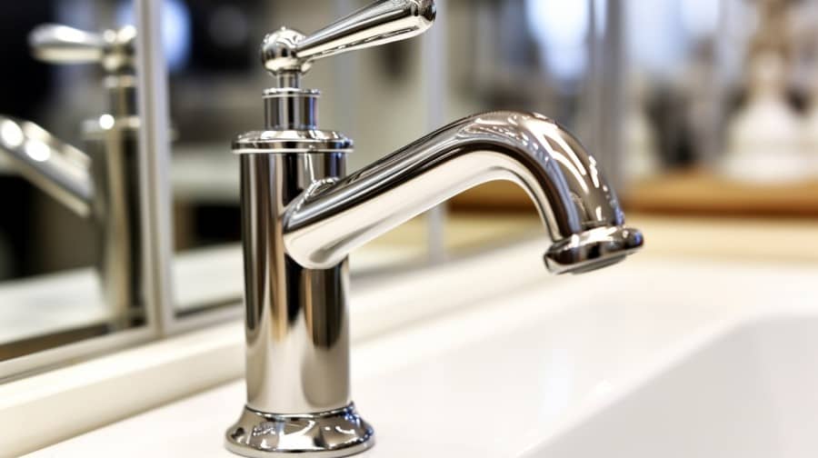 a traditional chrome finish bathroom faucet