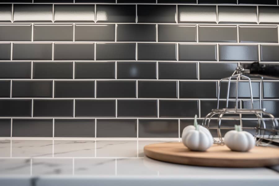 high contrast dark grey tiles with bright white grout lines