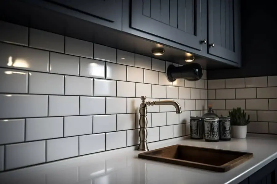 white subway tiles with black grout high contrast modern